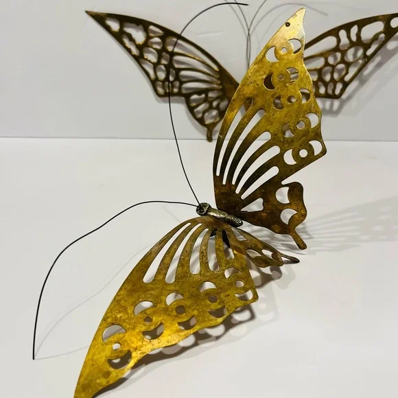 Vintage 1970’s Midcentury Modern Brass Set of 3 Large Butterflies Wall Decor